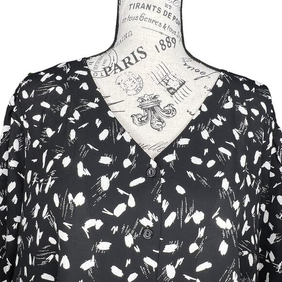 Lush X-LARGE Mila Relaxed Blouse - Stitch Fix Button Up Long Sleeve Elastic Cuff - Picture 8 of 14